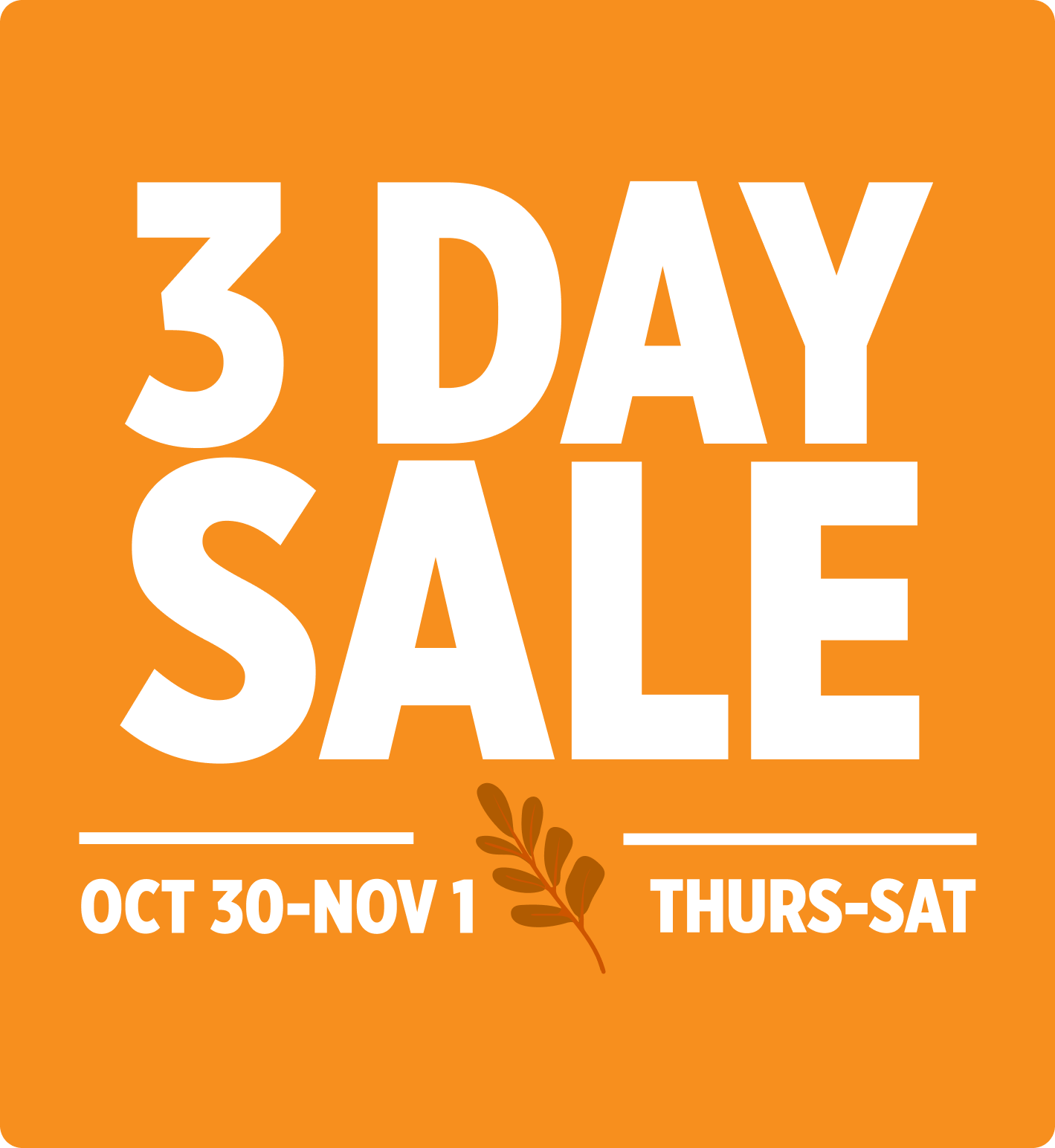 3 Day Sale 10/30 - 11/1